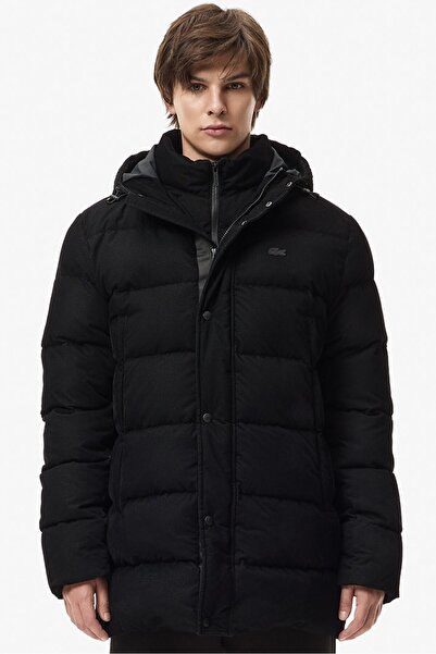 Lacoste Down Fill Mens Jacket Fixed Hooded Goose down Men's Corduroy Coat Black