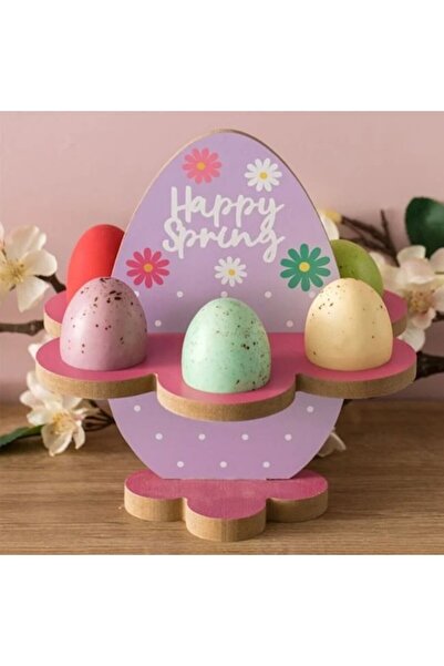 OEM Wooden Egg Holder with Purple Pattern for 6 Easter Eggs 18x18x18cm