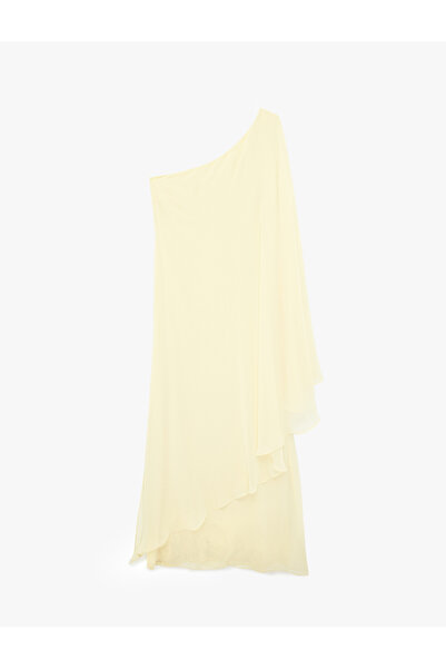 Koton Asymmetrical Cut Midi Length One Shoulder Cape Chiffon Dress