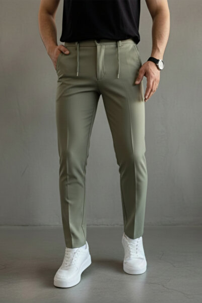 MENOFOURSWEAR Men's Regular-Fit Premium Zr Model Drawstring Waist Pants Khaki