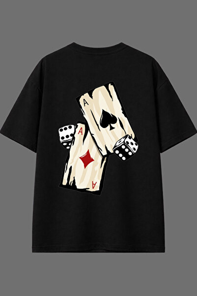 VSRN Μπλουζάκι με σχέδιο Luck Design, μαύρο, oversize, με στάμπα στην πλάτη