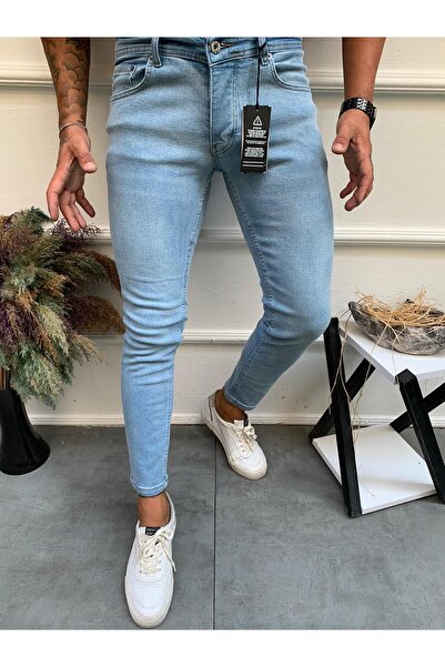 MODAMESTO Men's Ice Blue Slim Fit Stretch Fabric Jean Trousers