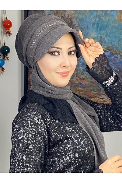 BUTİKAMBAR 3 Sira White Square Stone Detail Spring Hat