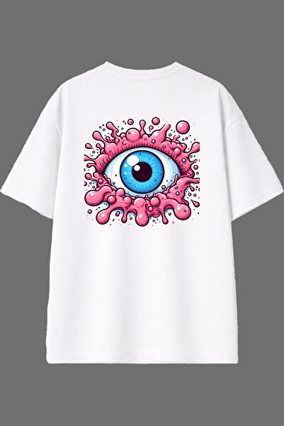 VSRN Tricou oversize alb cu imprimeu pe spate cu design Giant Eye