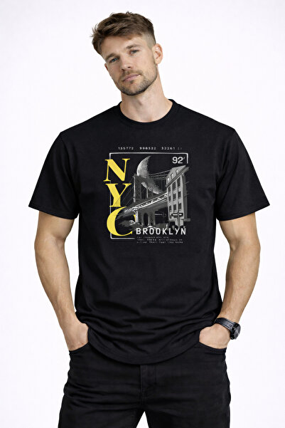 herkesemoda Tricou basic cu detalii Nyc Brooklyn