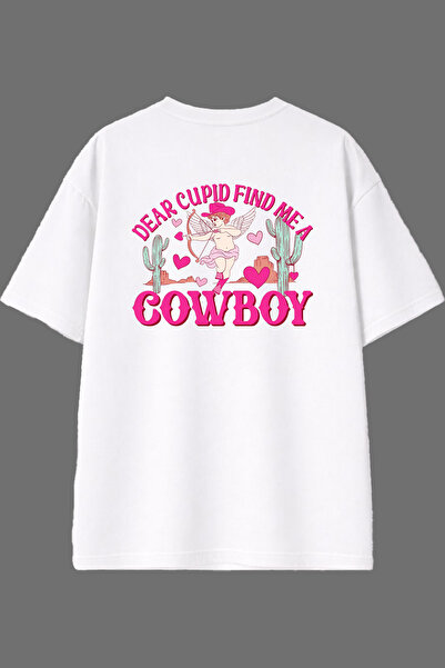 VSRN تي شيرت أبيض كبير الحجم بتصميم دير كيوبيد مطبوع من الخلف