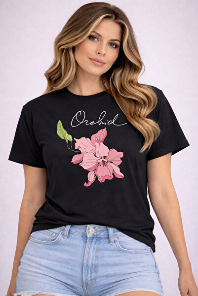 herkesemoda Орехид Печатна детайлна базова тениска