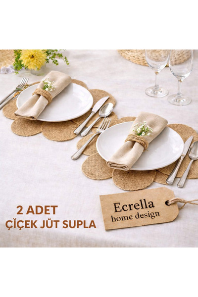 ecrella 2’li Çiçek Jüt Supla – Doğal Hasır Görünümlü, Şık Sofra Aksesuarı 30 cm