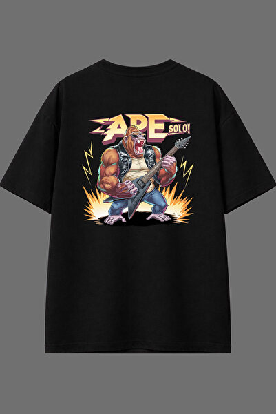 VSRN Ape Solo Design Back Printed Black Oversize T-Shirt