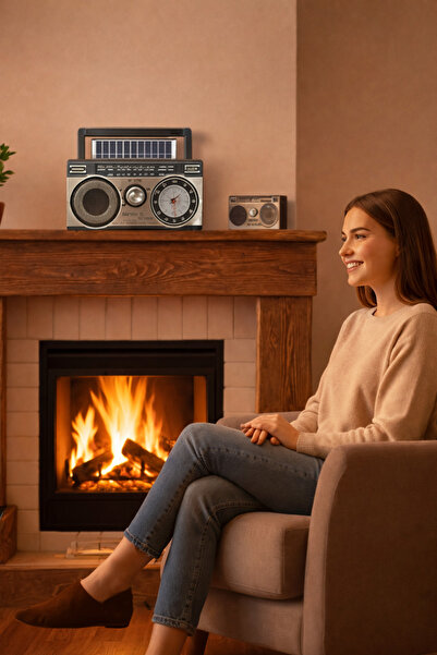 FaroxTech Klasik Retro -Tarzı Güneş Paneli- Antenli- Analog Saatli - Bluetoot...