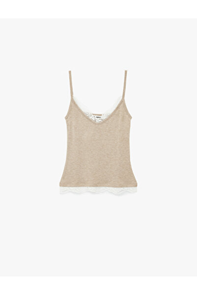 Koton Lace Detailed Viscose Sleeveless Slim Fit Thin Strap Undershirt