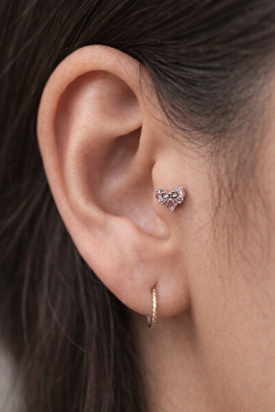 alysa jewelry cerrahi çelik pembe fiyonk sonsuzluk ve kalp piercing. tragus, ...