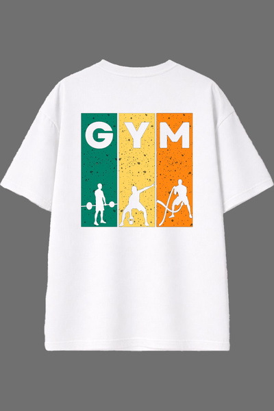 VSRN Gym Colors Design Back Printed White Oversize T-Shirt