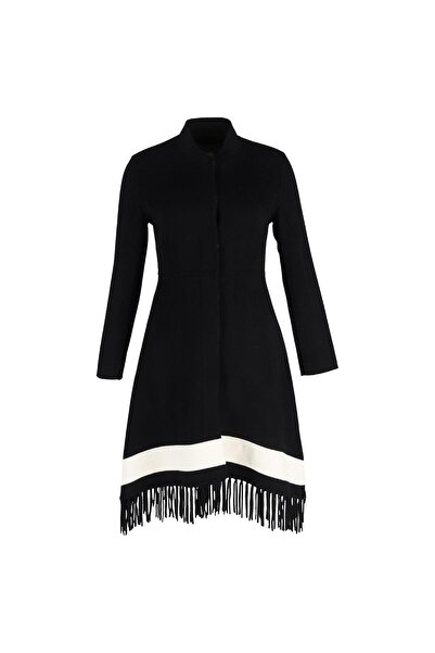 Maje Galinette Fringed Coat In Black Wool