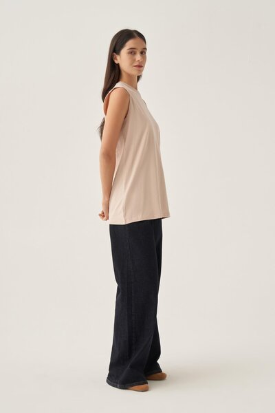 ALLDAY Stone-Crew Neck Sleeveless Cotton Lycra T-Shirt