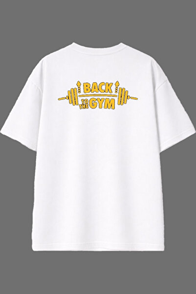 VSRN تي شيرت أبيض كبير الحجم بتصميم Back Gym وطباعة خلفية