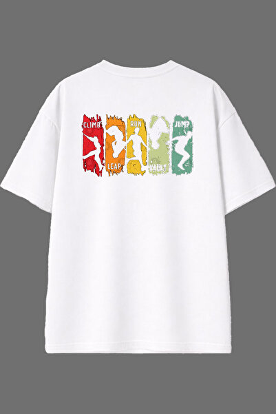 VSRN Tricou oversize alb cu imprimeu pe spate, design Climb Run