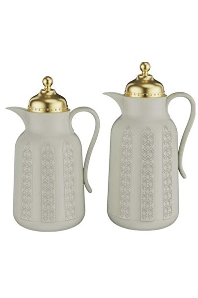 Mister Brand طقم ترمس - 0.7 + 1 لتر - رمادي بغطاء ذهبي