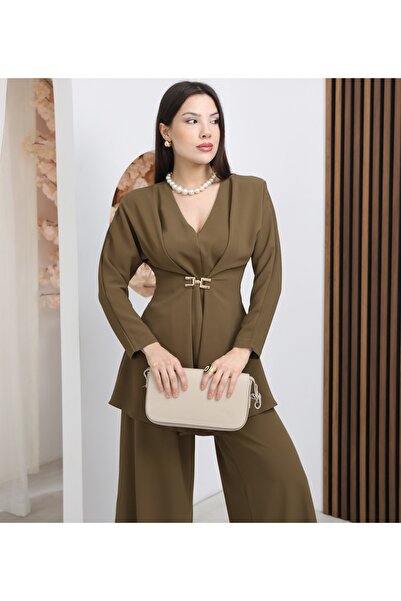 VESS MODA Buckle Detailed Top and Bottom Two-Piece Set