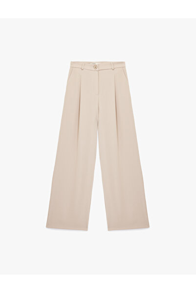 Koton Crepe Fabric Pleat Detailed Pocket High Waist Palazzo Trousers
