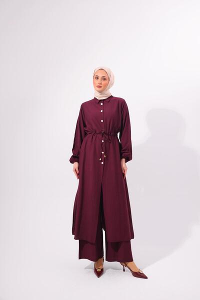 VOICTEC Premium Quality Strawberry Fabric Waist Gathered Tunic Trousers Doubl...