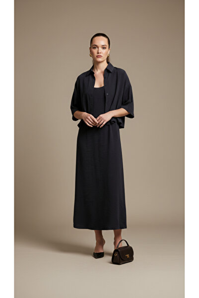 Perry Modal Shirt Dress Suit Black