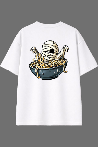 VSRN تي شيرت أبيض كبير الحجم بتصميم موميا ماكارنا مطبوع من الخلف