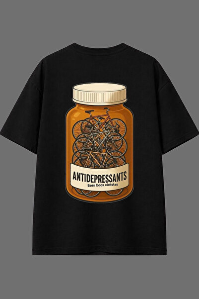 VSRN Tricou oversize negru cu imprimeu pe spate, design Jar Bicycle