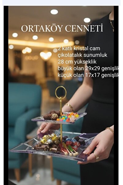 ORTAKÖYCENNETİ 2 katlı kristal cam çikolatalatalık sunumluk28 cm yükseklık bü...