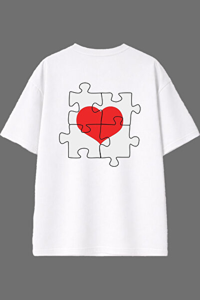 VSRN تي شيرت أبيض كبير الحجم بتصميم ألغاز مطبوع من الخلف