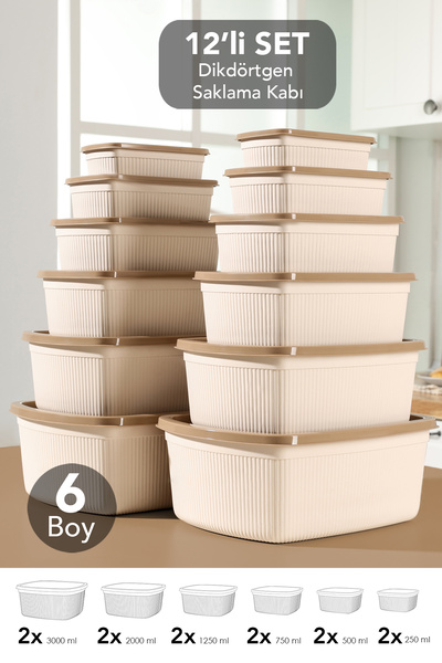 Meleni Home Set de 12 recipiente de depozitare dreptunghiulare cu dungi - Rec...