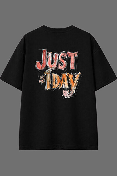 VSRN Μπλουζάκι Just Day Tasarım με στάμπα στην πλάτη, μαύρο, oversized