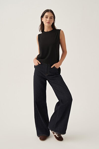 ALLDAY Μαύρο βαμβακερό μπλουζάκι χωρίς μανίκια με λαιμόκοψη περιστροφής