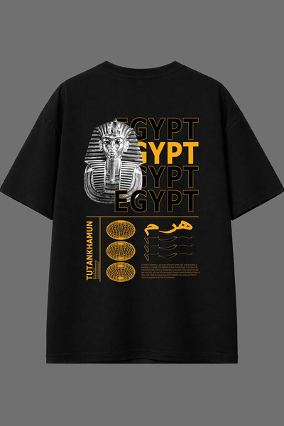 VSRN تي شيرت أسود كبير الحجم بتصميم مصر مطبوع من الخلف