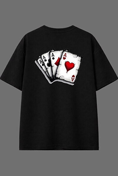 VSRN Tricou oversize negru cu design As Cards și imprimeu pe spate