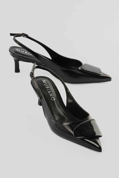 Mubiano حذاء نسائي بكعب ستيليتو مدبب ومفتوح من الخلف باللون الأسود من فيرا