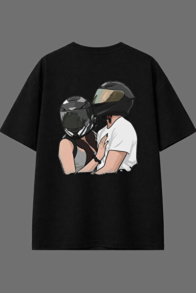 VSRN Motorcycle Lover 2 Design Back Printed Black Oversize t Shirt