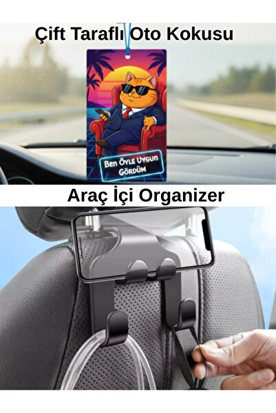 Menar Tasarım Dekoratif Çift Taraflı Araç Oto Kokusu ve Araç İçi Organizer Te...