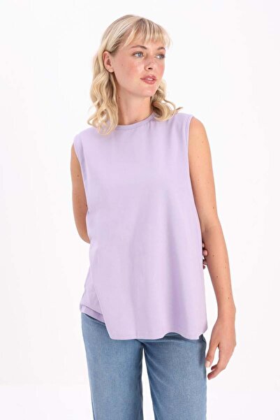 ALLDAY Lila-Crew Neck Sleeveless Cotton Lycra T-Shirt