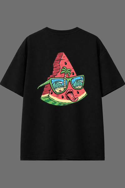 VSRN تي شيرت كاربوز 1 ديزاين أسود كبير الحجم مع طباعة خلفية