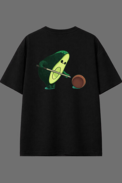 VSRN تي شيرت أسود كبير الحجم بتصميم أفاكادو بيلاردو مطبوع من الخلف