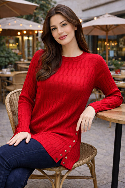 Stilmony Women's Mercerized Slit Young Mother Seasonal Tunic Sweater