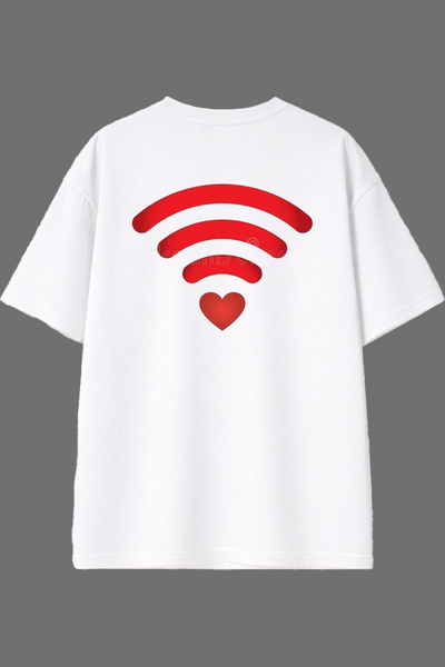 VSRN Μπλουζάκι Love Wifi Design με στάμπα στην πλάτη, λευκό, oversized
