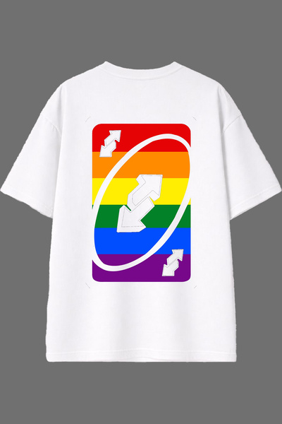 VSRN Tricou supradimensionat alb cu imprimeu pe spate cu design de card Side ...