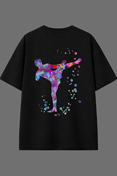 VSRN تي شيرت أسود كبير الحجم بتصميم كيك بوكس وطباعة خلفية