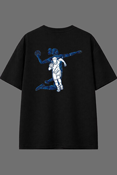 VSRN تي شيرت أسود كبير الحجم بتصميم هاندبال مطبوع من الخلف