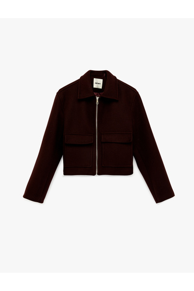 Koton Long Sleeve Pocketed Zippered Crop Cashmere Jacket