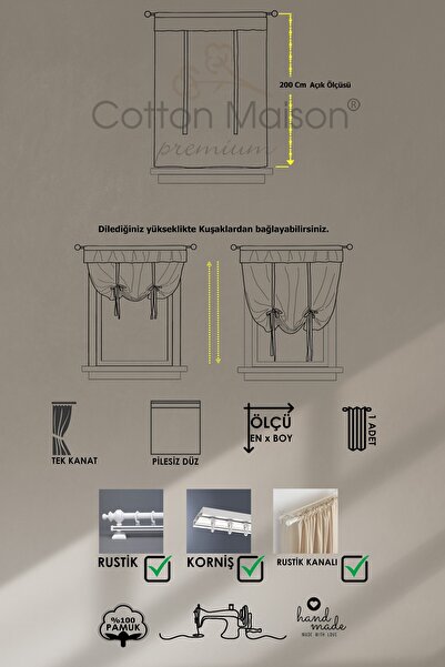 cotton maison Country Style Potlu Perde Çift Fırfırlı - Korniş ve Rustik Uyumlu