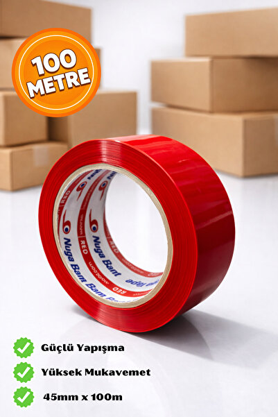 Butik Kırmızı Renkli Koli Bandı 45 Mm x 100 Metre Yüksek Mukavemetli Güçlü Ya...