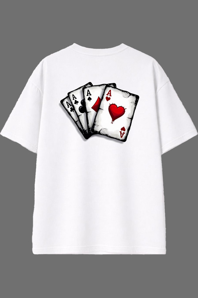 VSRN Ace of Cards Design White Oversize T-Shirt with Back Print